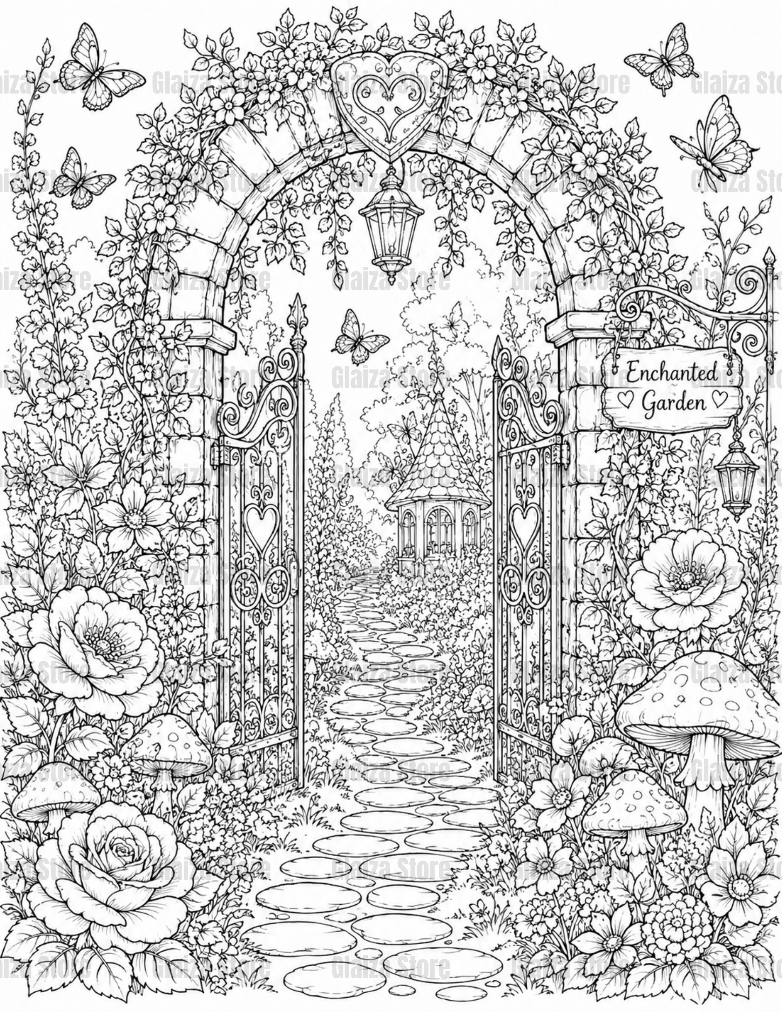 100-Page Adult Coloring Book – Houses, Flowers, Nature, Fantasy & Garden Printable A4 PNG and PDF