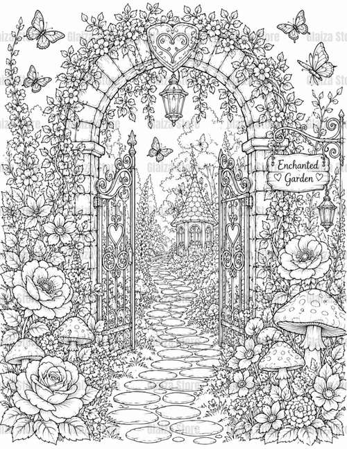 100-Page Adult Coloring Book – Houses, Flowers, Nature, Fantasy & Garden Printable A4 PNG and PDF