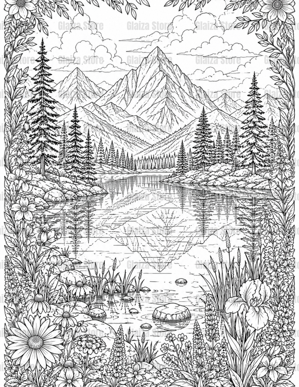 100-Page Adult Coloring Book – Houses, Flowers, Nature, Fantasy & Garden Printable A4 PNG and PDF