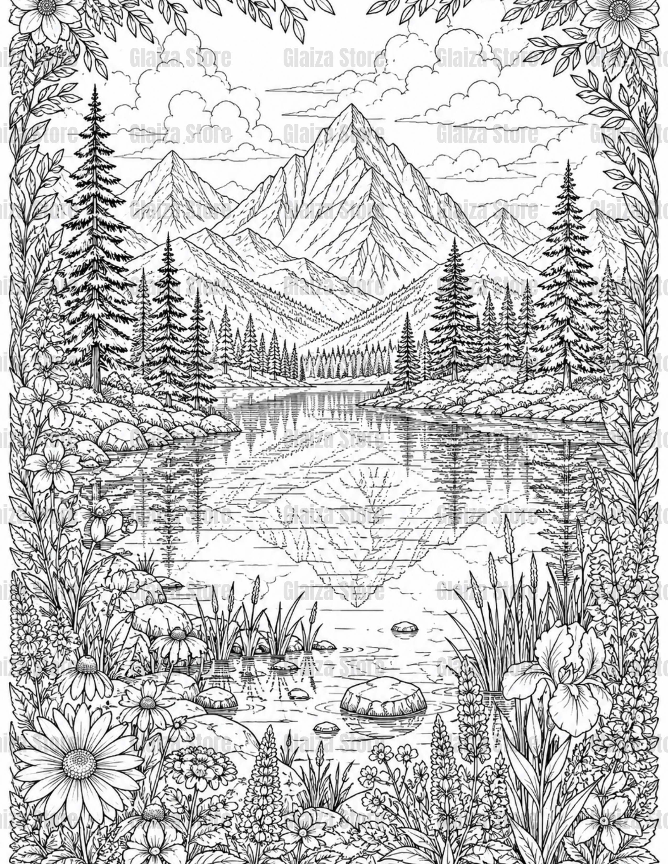 100-Page Adult Coloring Book – Houses, Flowers, Nature, Fantasy & Garden Printable A4 PNG and PDF