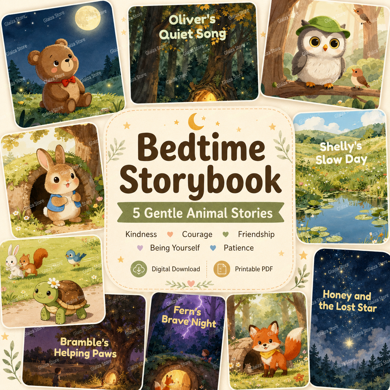 Bedtime Storybook for Kids – 5 Gentle Animal Stories About Kindness, Courage, Friendship, Being Yourself & Patience | Printable