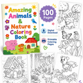100 Printable PNG Coloring Pages Bundle | Animals, Nature & Fantasy