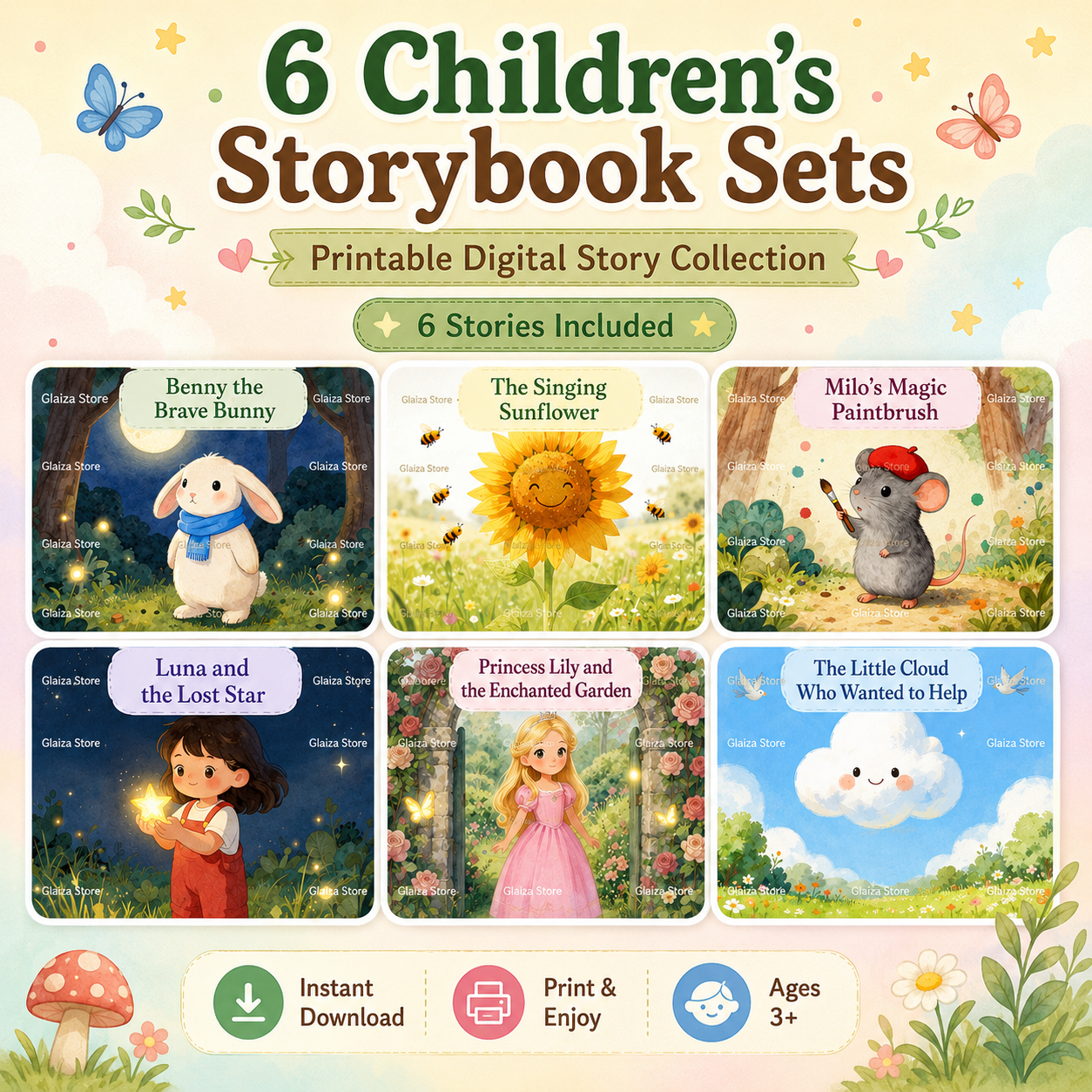6 Children’s Storybooks Bundle – 66-Page Printable Kids Story Collection PNG Digital Download