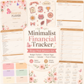 50-Page Minimalist Planner & Financial Tracker Bundle – Beige Pink Editable Digital Template with Stickers and Post-it Notes